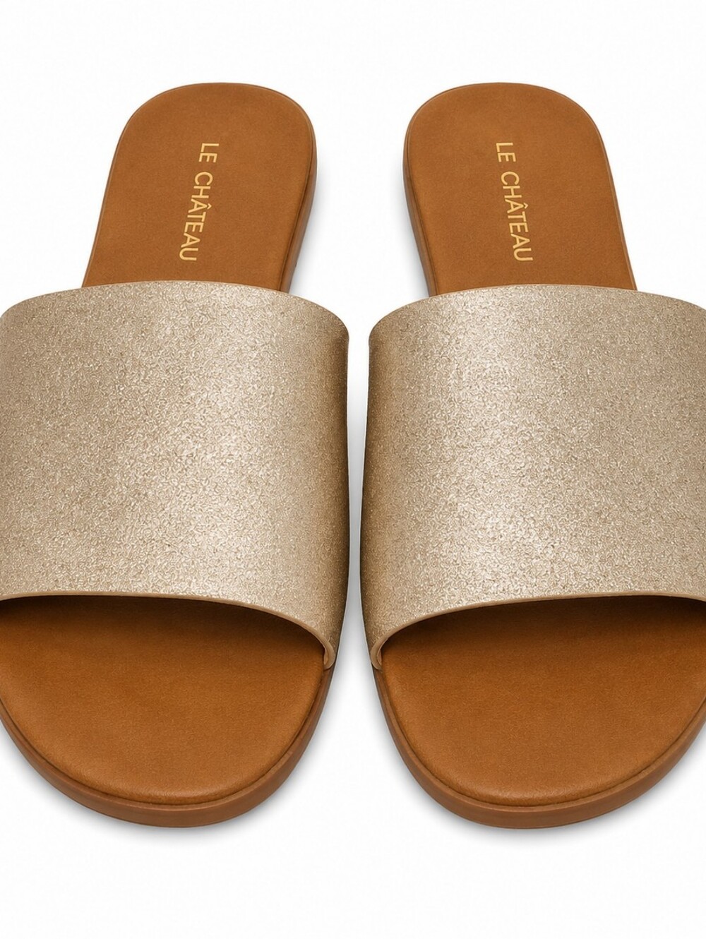 Le Chateau Women's Leather Metallic Slide Sandals Sz 8 WORN ONCE!